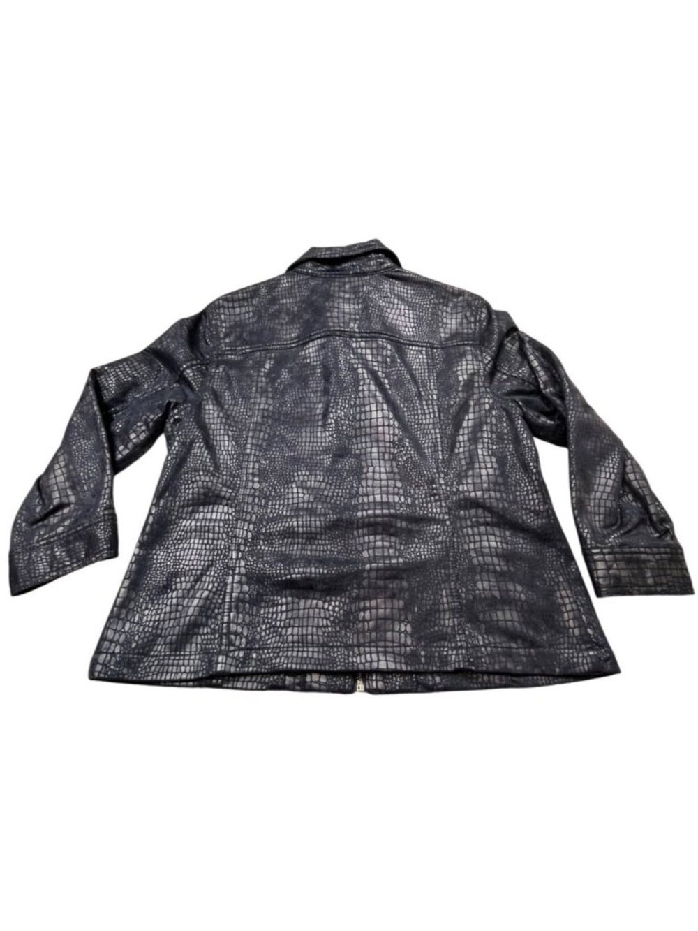 Ruby Rd Jacket Women 12 Black Faux Leather Croc Print Full Zip Up Animal Texture - Picture 2 of 9
